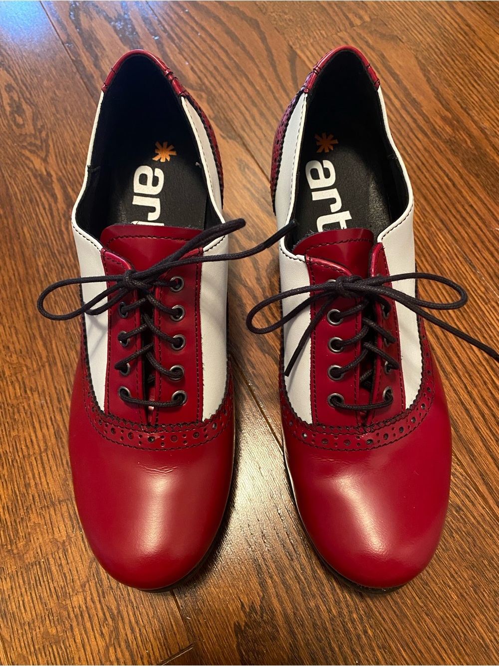 Two-Tone Red and White Lace-Up Women’s Heel - Picture 3 of 5